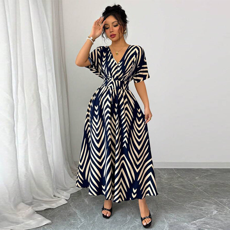 Damen Maxikleid V-Ausschnitt Geometrisches Muster Eveloria