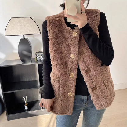 Damen Teddy-Weste Große Taschen Bequem Eveloria