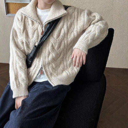 Damen Grobstrickjacke Hochkragen Reißverschluss Eveloria