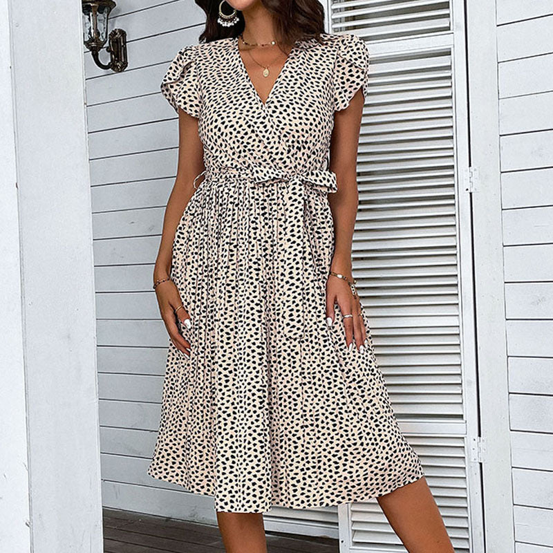 Damen Wickelkleid Figurschmeichelnd Punktmuster Schwarz Eveloria - Eveloria