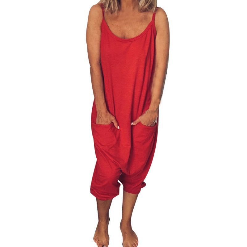 Damen Jumpsuit Lässig Spaghettiträger Beige