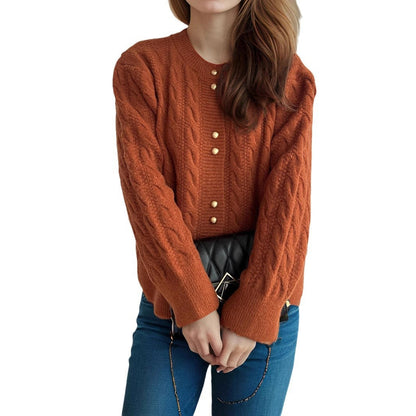 Damen Grobstrickjacke Kabelmuster Dekorative Knöpfe