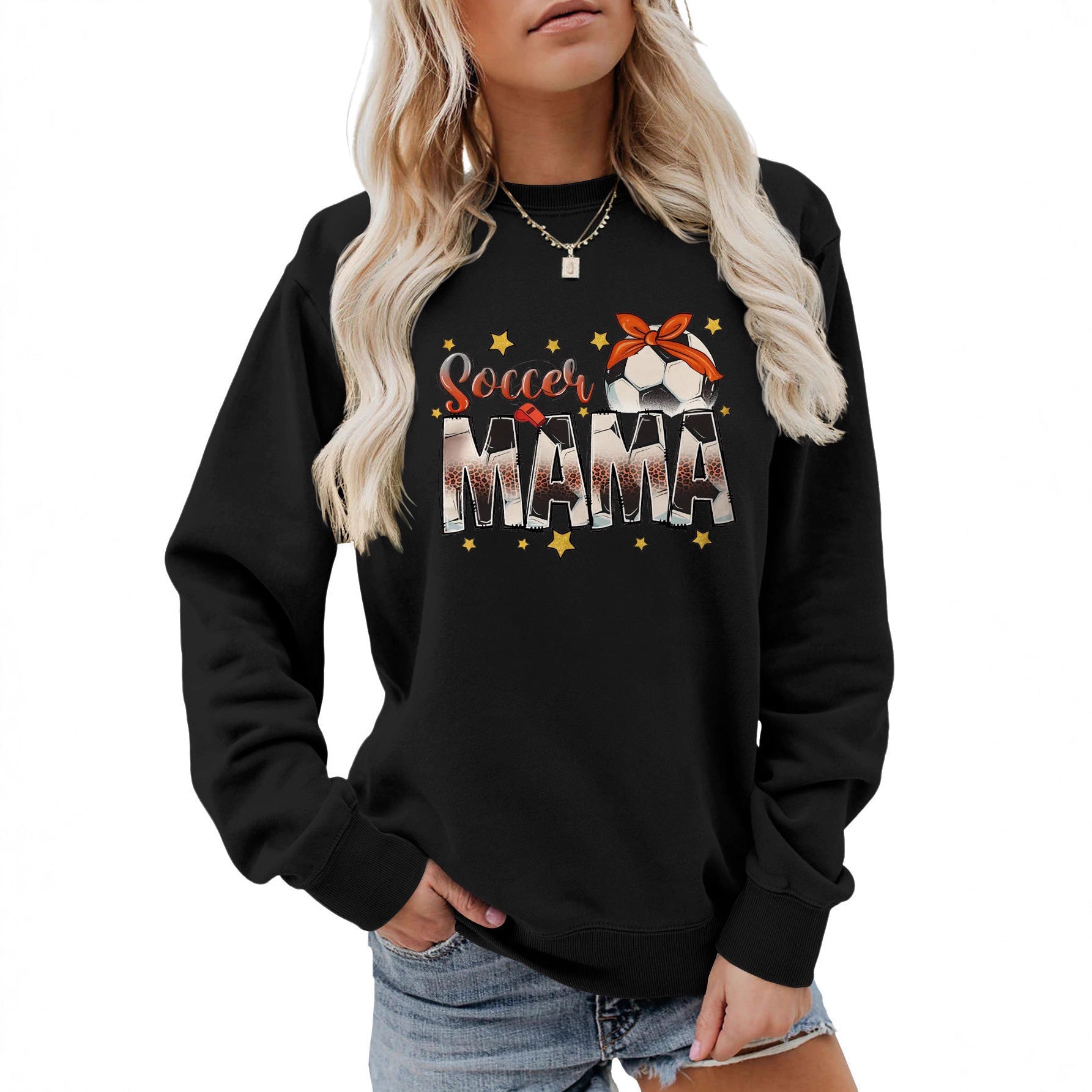 Damen Sweatshirt Soccer Mama Aufdruck Bequem Grau Eveloria - Eveloria