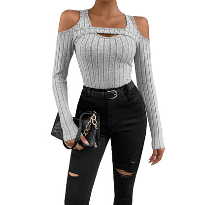 Damen Langarm- Strukturiert V-Ausschnitt Cut-Out-Details Eveloria