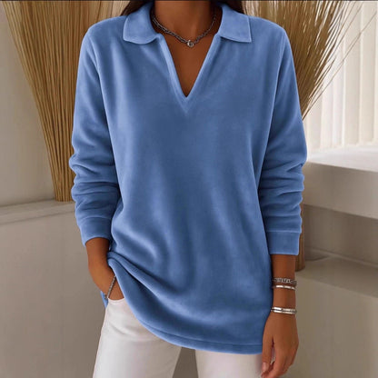 Damen Fleece Pullover V-Ausschnitt Weich Eveloria