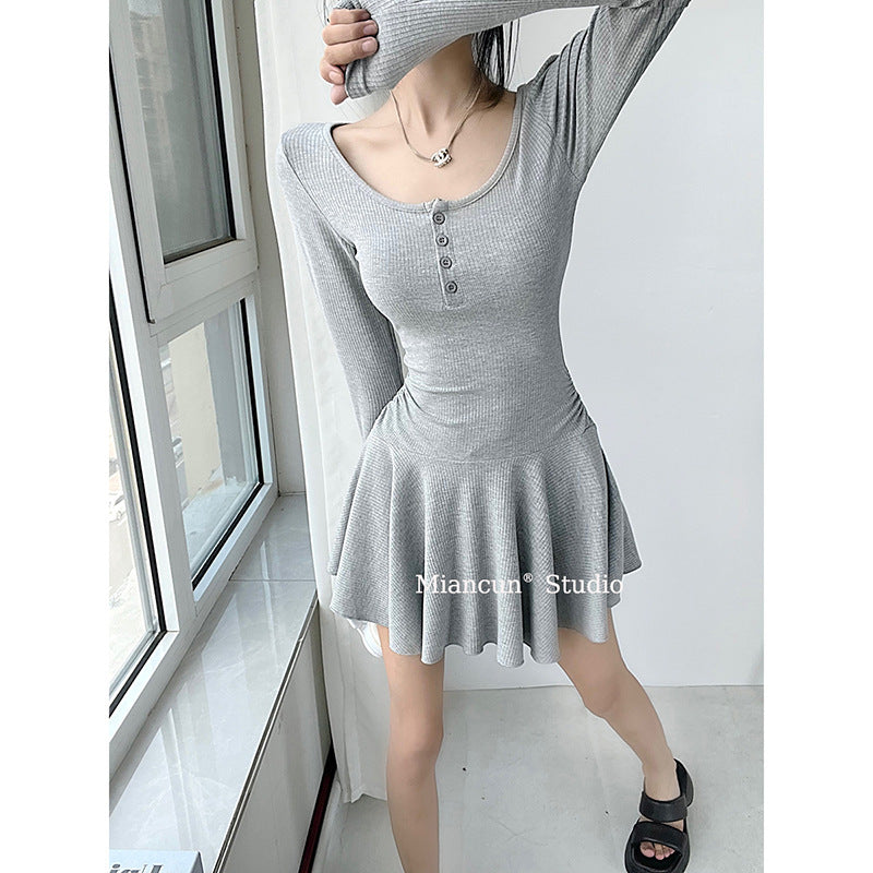 Damen Langarmkleid Fließender Rock Eveloria