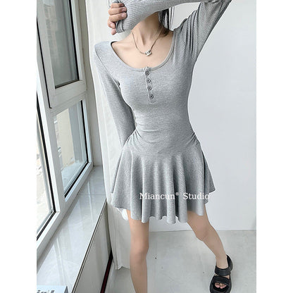 Damen Langarmkleid Fließender Rock Eveloria