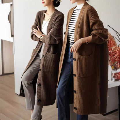Damen Strickcardigan Großzügig Geschnitten Mit Taschen Dekorativer