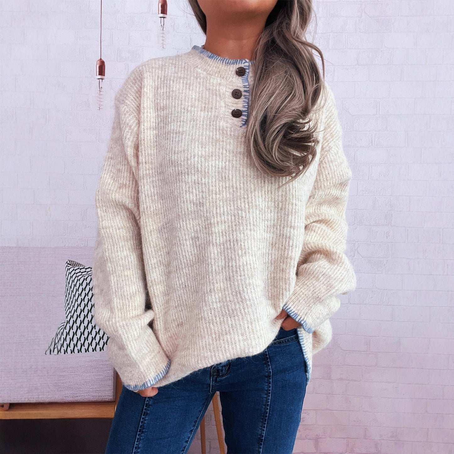 Damen Strickpullover Lässig Klassisch Übergroß Eveloria