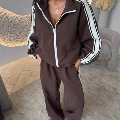 Damen Fleece Jogging Set Hochschlitze Grau Eveloria