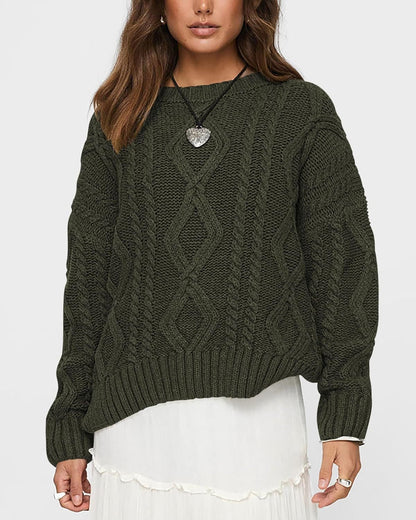 Damen Pullover Grobgestrickt Zopfdesign Eveloria