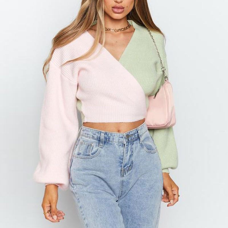 Damen Pullover V-Ausschnitt Strukturtextur Kurzärmel