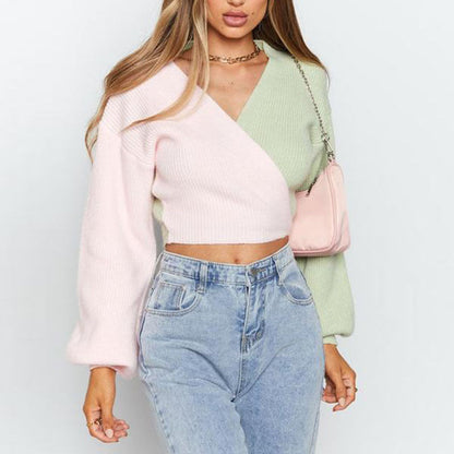 Damen Pullover V-Ausschnitt Strukturtextur Kurzärmel