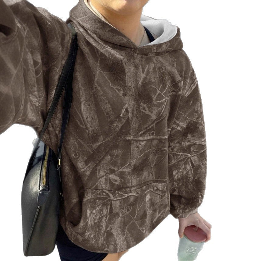 Damen Kapuzenpullover Camouflage Muster Grau