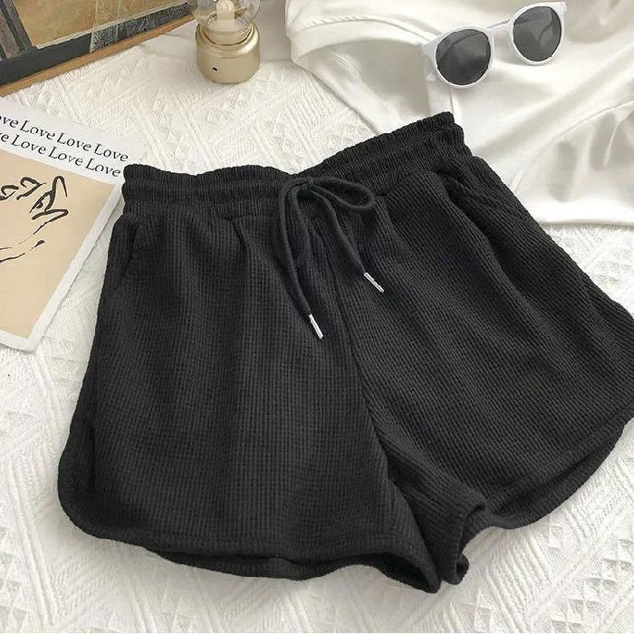 Damen Shorts Waffelstruktur Elastisch Beige