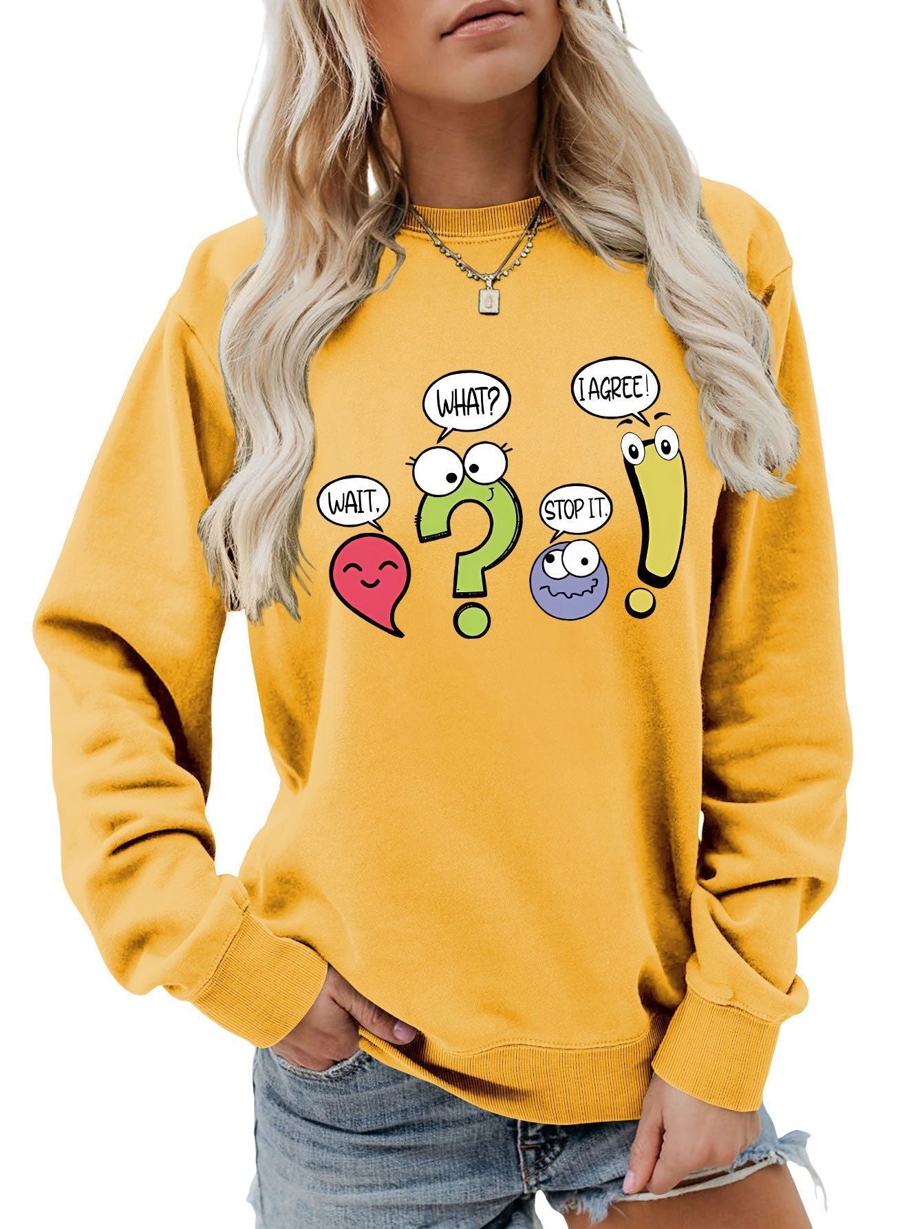 Damen Pullover Lässig Humorvolles Motiv Grau