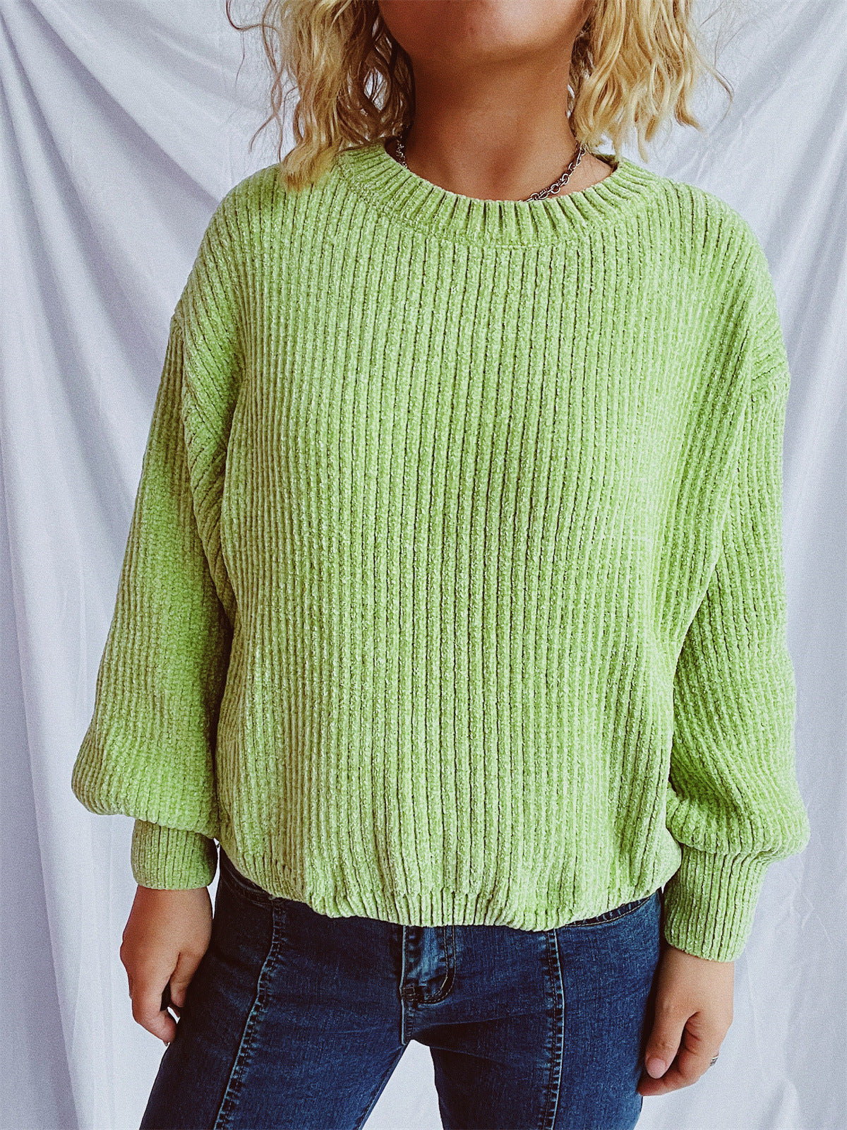 Damen Grobstrickpullover Weite Ärmel Strukturiert Beige