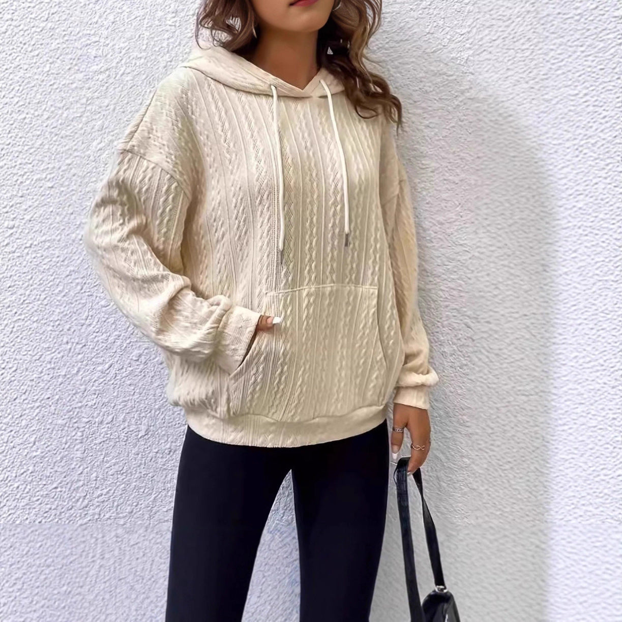 Damen Hoodie Strickdesign Bequem Grau Eveloria - Eveloria
