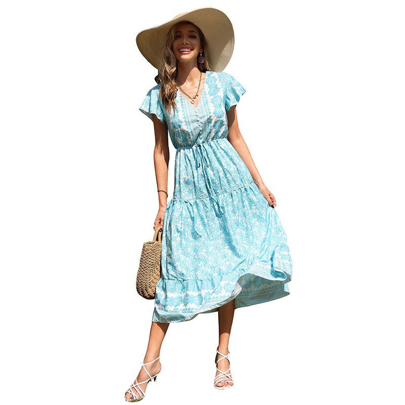 Damen Maxikleid Sommer Floral Rüschendetails Eveloria