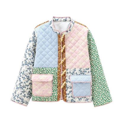 Damen Steppjacke Patchwork Muster Bunt