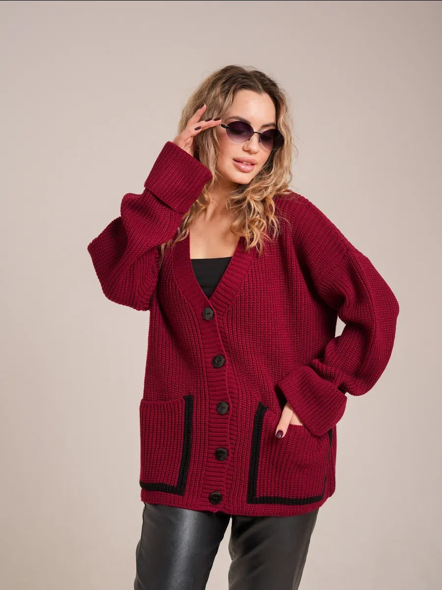 Damen Grobstrickjacke mit Taschen und Knopfverschluss Eveloria