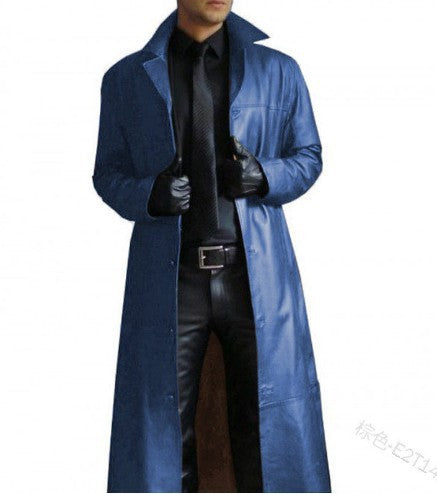 Herren Trenchcoat Lang Veganleder