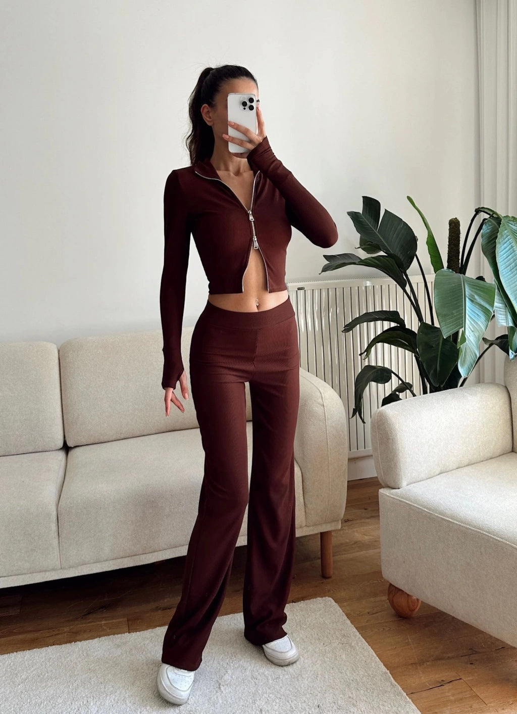 Eveloria Damen Cropped Oberteil und weite Hose Set