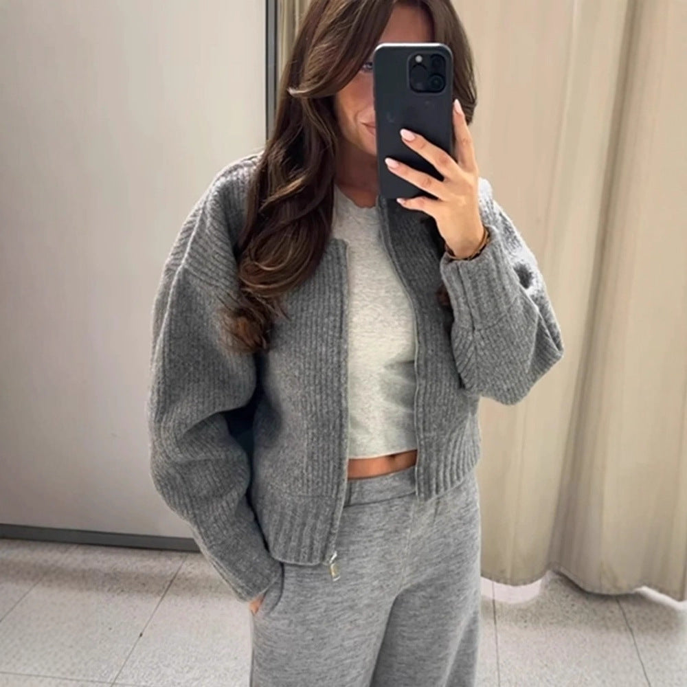 Damen Strickjacke Voluminöse Ärmel Reißverschluss Schwarz Eveloria - Eveloria
