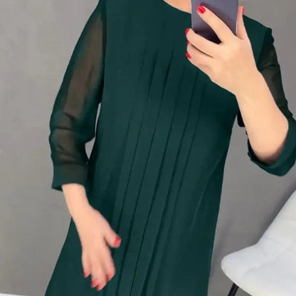 Damen Maxikleid Elegantes Faltenwurf Durchsichtige Ärmel Eveloria
