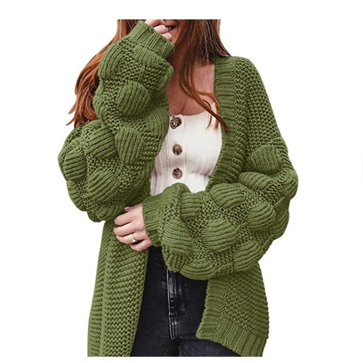 Damen Strickcardigan Voluminöse Ärmel Elegante Silhouette