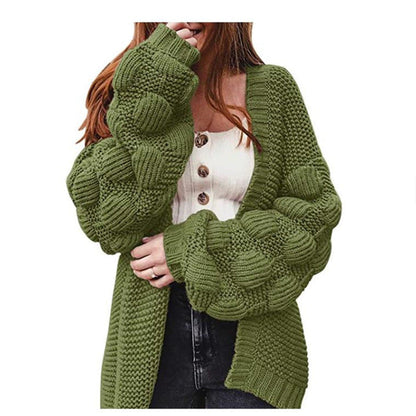 Damen Strickcardigan Voluminöse Ärmel Elegante Silhouette