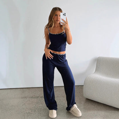 Damen Lounge-Set Weiches Jersey Spaghettiträger Weites Bein - Eveloria