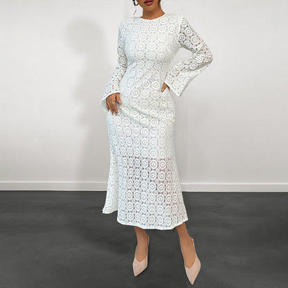 Damen Spitzenkleid V-Ausschnitt Voluminöse Ärmel Eveloria - Eveloria