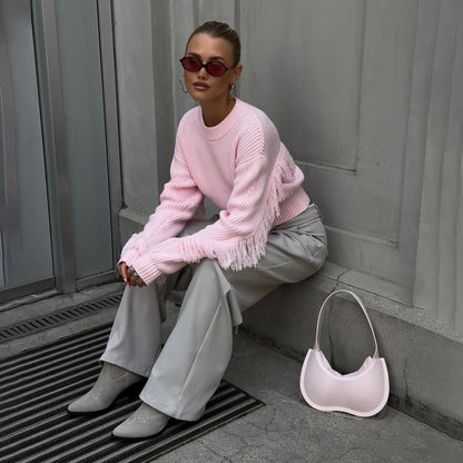 Damen Crop-Pullover mit Fransen Eveloria