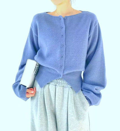 Damen Crop-Pullover Oversized Ärmel Knopfdetail Eveloria