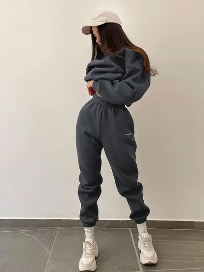 Damen Sweatanzug Oversized Elastisch Grau Eveloria