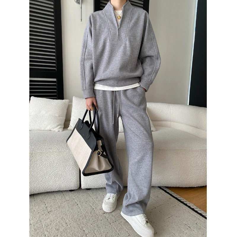 Damen Freizeitanzug Kapuzenpullover Weite Hose Grau Eveloria