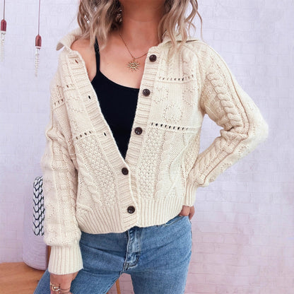Damen Strickjacke Strukturiertes Zopfdesign Knopfverschluss Eveloria