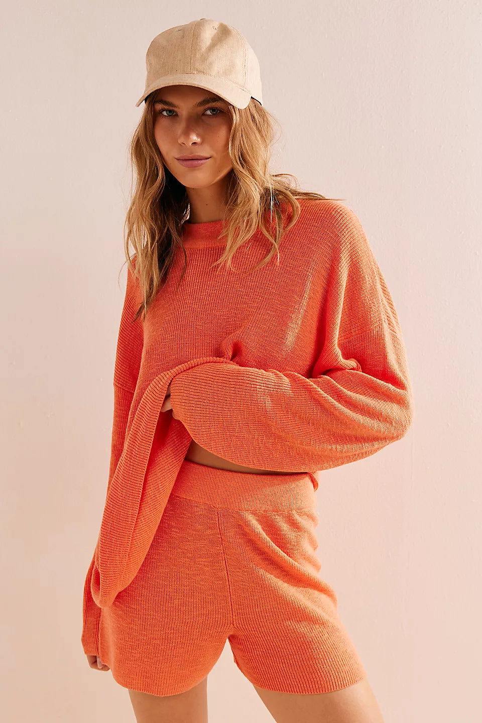 Damen Strick-Set Oversized Pullover Kurze Hose Grau Eveloria