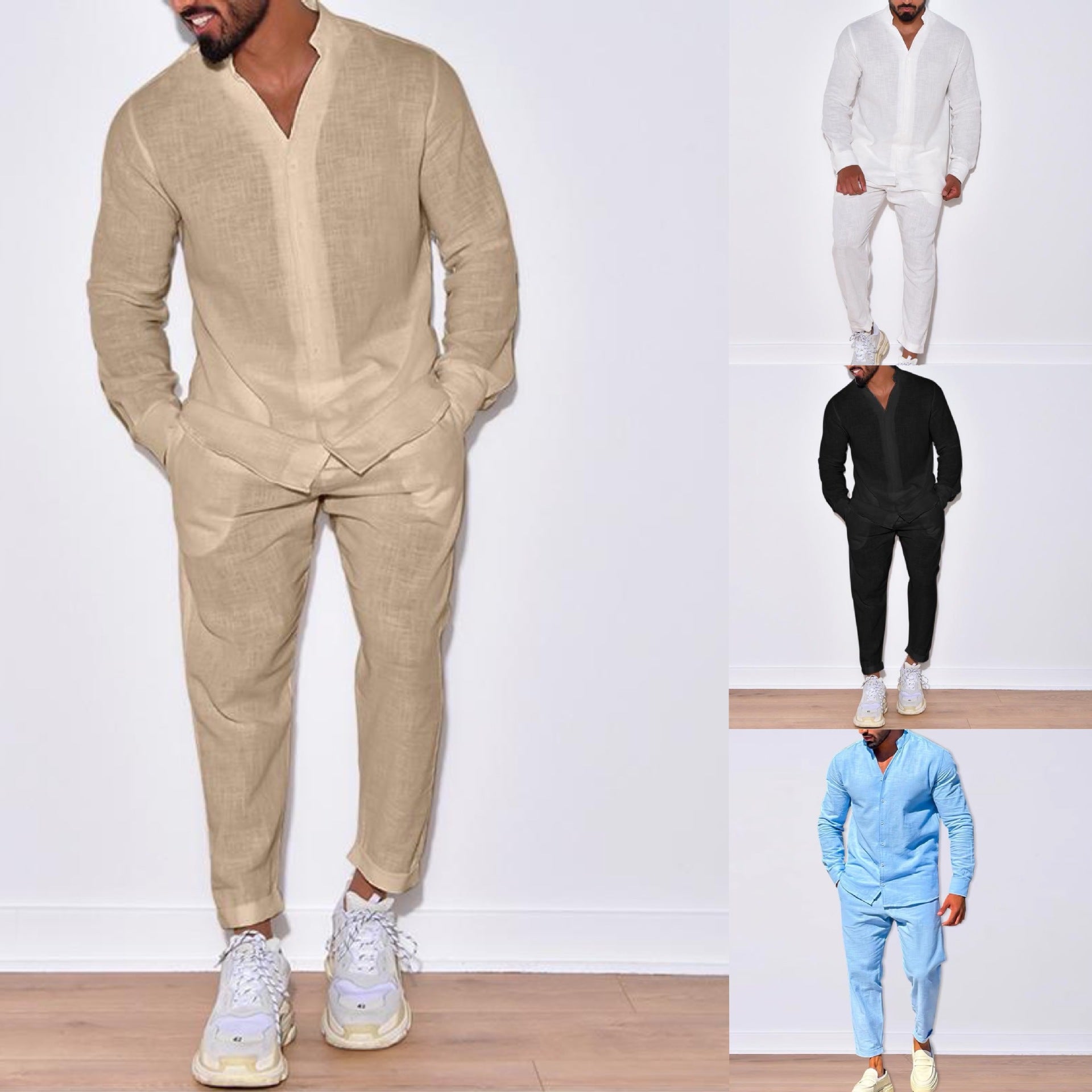 Herren Leinenanzug Luftig Beige - Eveloria