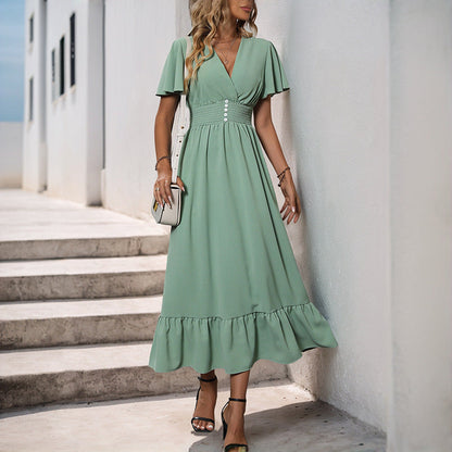 Damen Maxikleid Voluminöse Rüschen Taillierbarer Gürtel Eveloria
