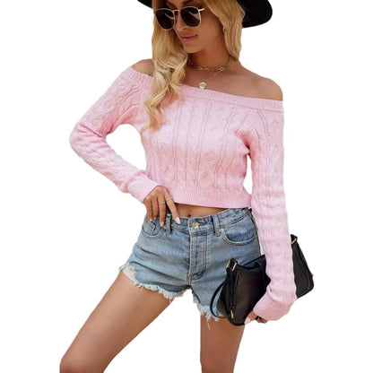 Damen Strickpullover Off-Shoulder Zopfmuster Eveloria