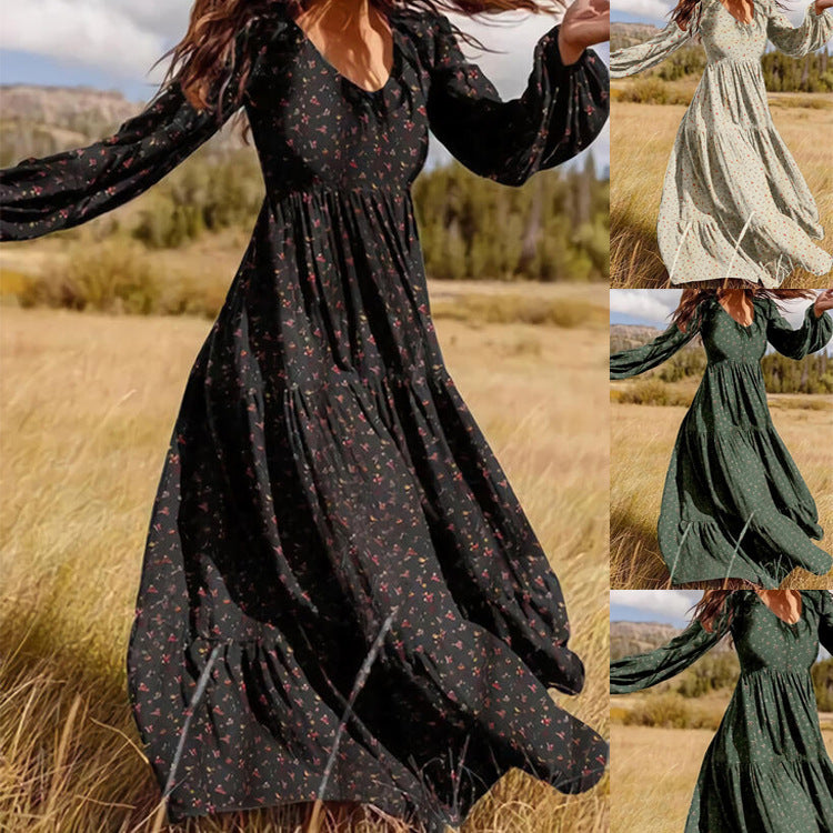Damen Maxi-Kleid V-Ausschnitt Rüschen Elegant - Eveloria