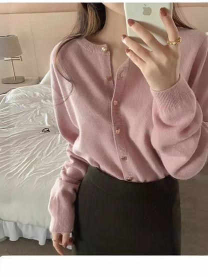 Damen Feinstrickjacke Dekorative Knöpfe Schick Eveloria