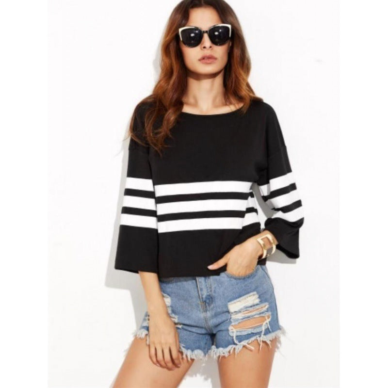 Damen Pullover Streifenmuster Baumwolle Eveloria