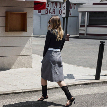 Damen Midi-Rock Elegant Falten Hochtailliert er Rock