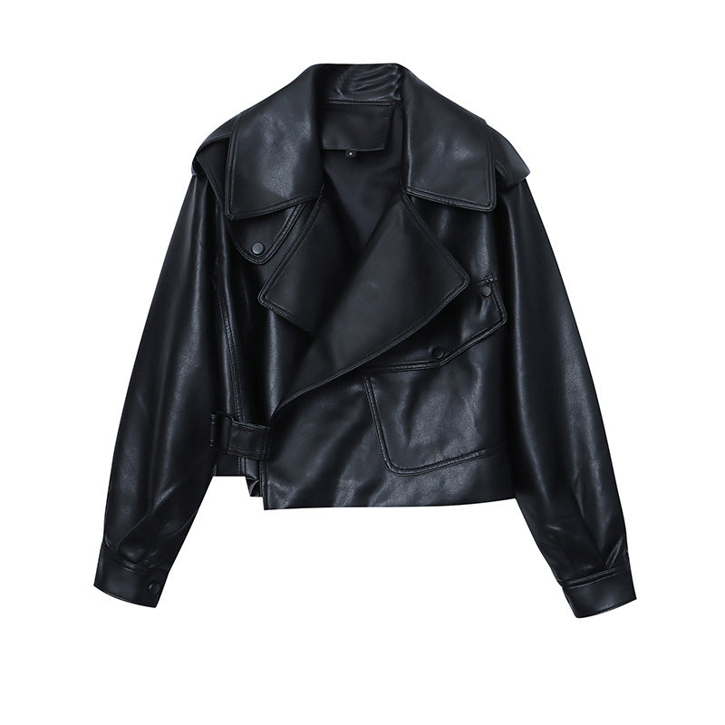 Damen Kunstlederjacke Biker-Stil Asymmetrischer Reißverschluss
