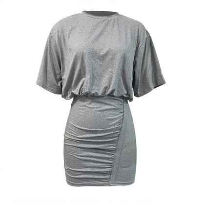 Damen Kleid Kurz Gerüschtes Detail Lässig