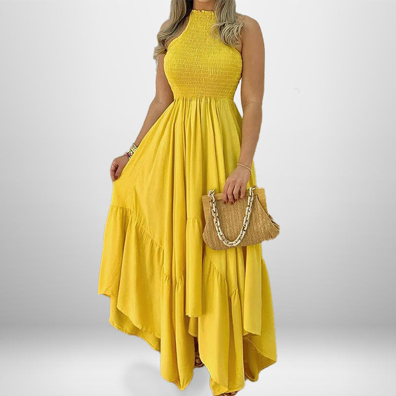 Damen Maxikleid Hochgeschlossener Kragen Fließender Rock