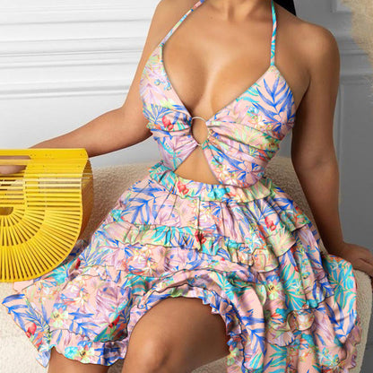 Damen Sommerkleid Rüschendetails V-Ausschnitt Eveloria